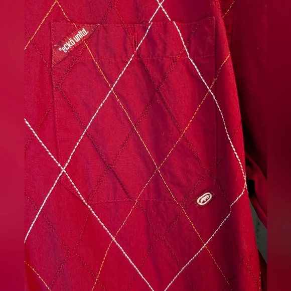 Y2K ECKO Men's Button Down Shirt Long Sleeves Red Gold White Size XL - Picture 3 of 6